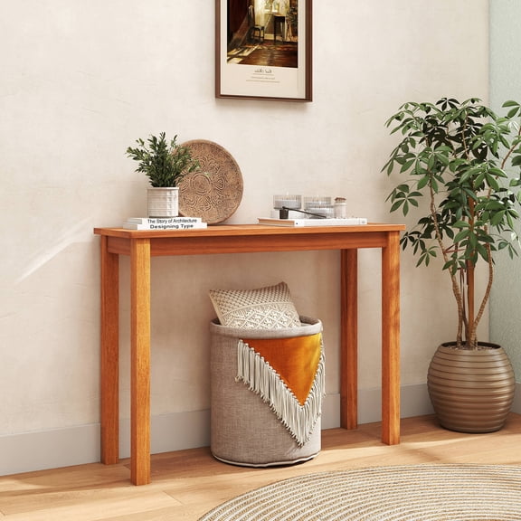 Costway 1 PCS Outdoor Indoor Dining Table with Slatted Tabletop Buffet Bar Storage Organizer