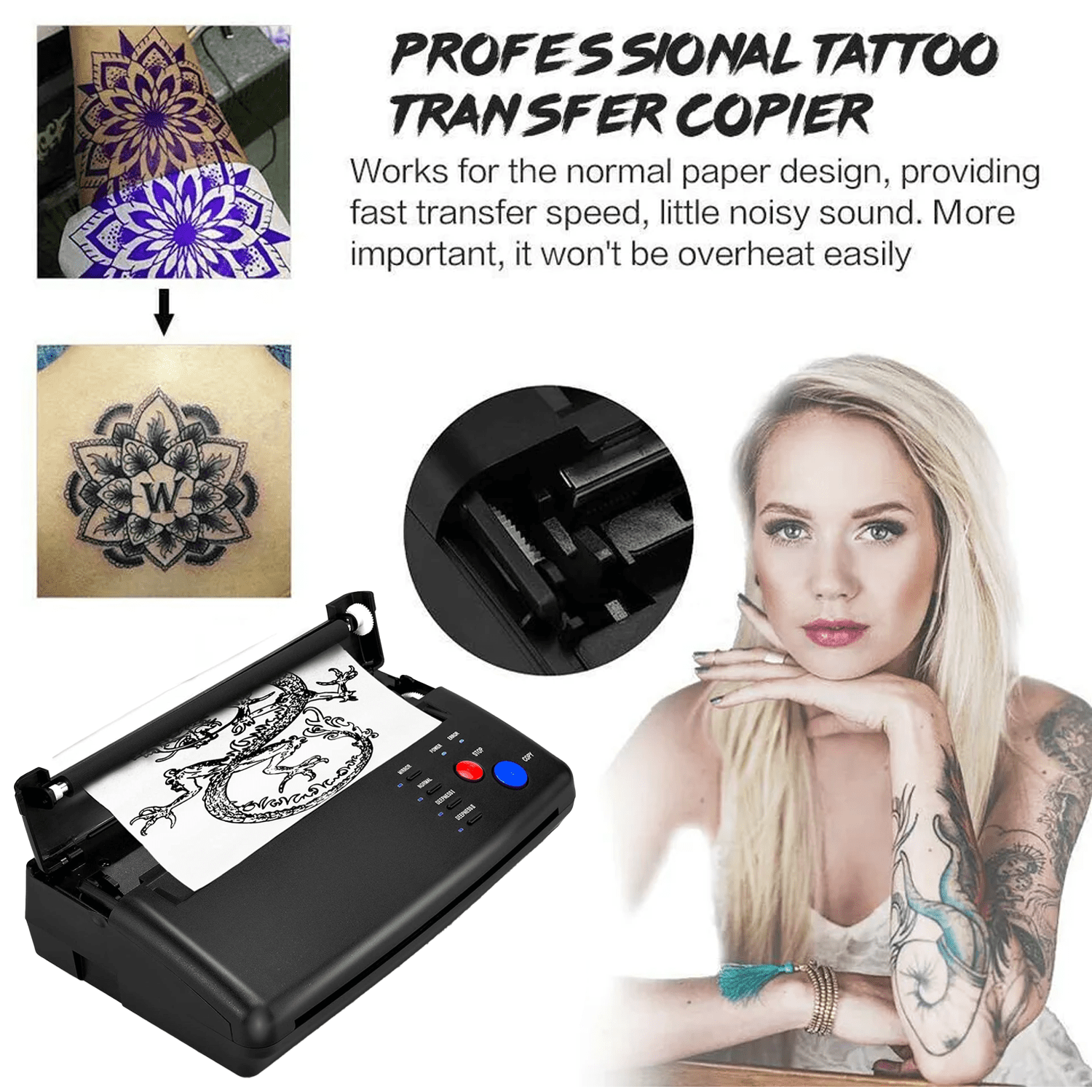 ARDIKAMA Black Tattoo Transfer Copier Printer Machine Thermal Stencil Paper Maker with 20 Free Transfer Paper