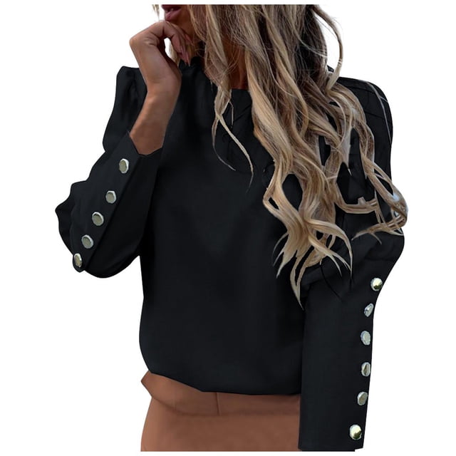 2025 Chemises en Coton à Boutons pour Femmes Col Rond Manches Longues Chemise Blouse Tunique Ample