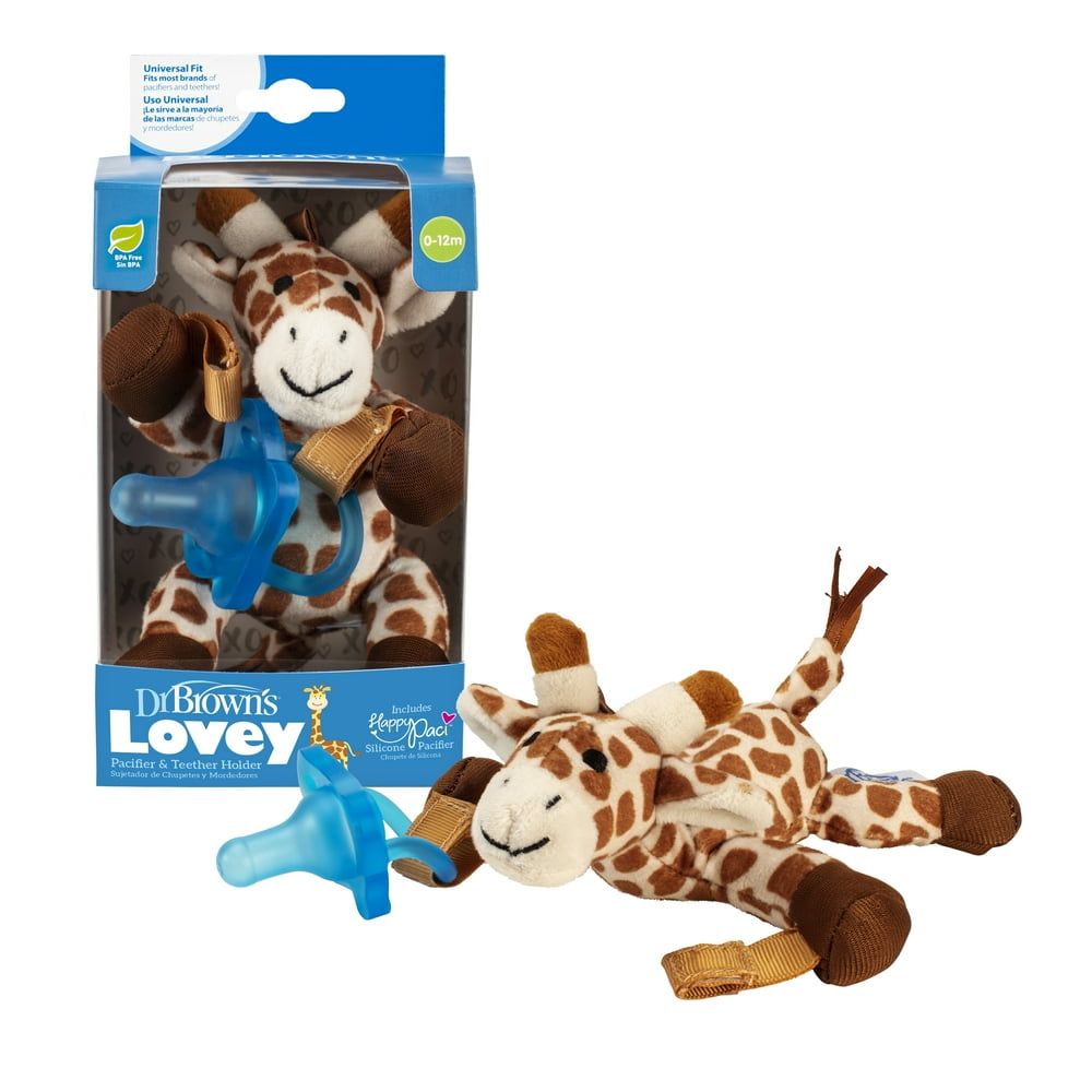 Dr. Brown's Lovey Pacifier and Teether Holder, 06m, Giraffe With Blue