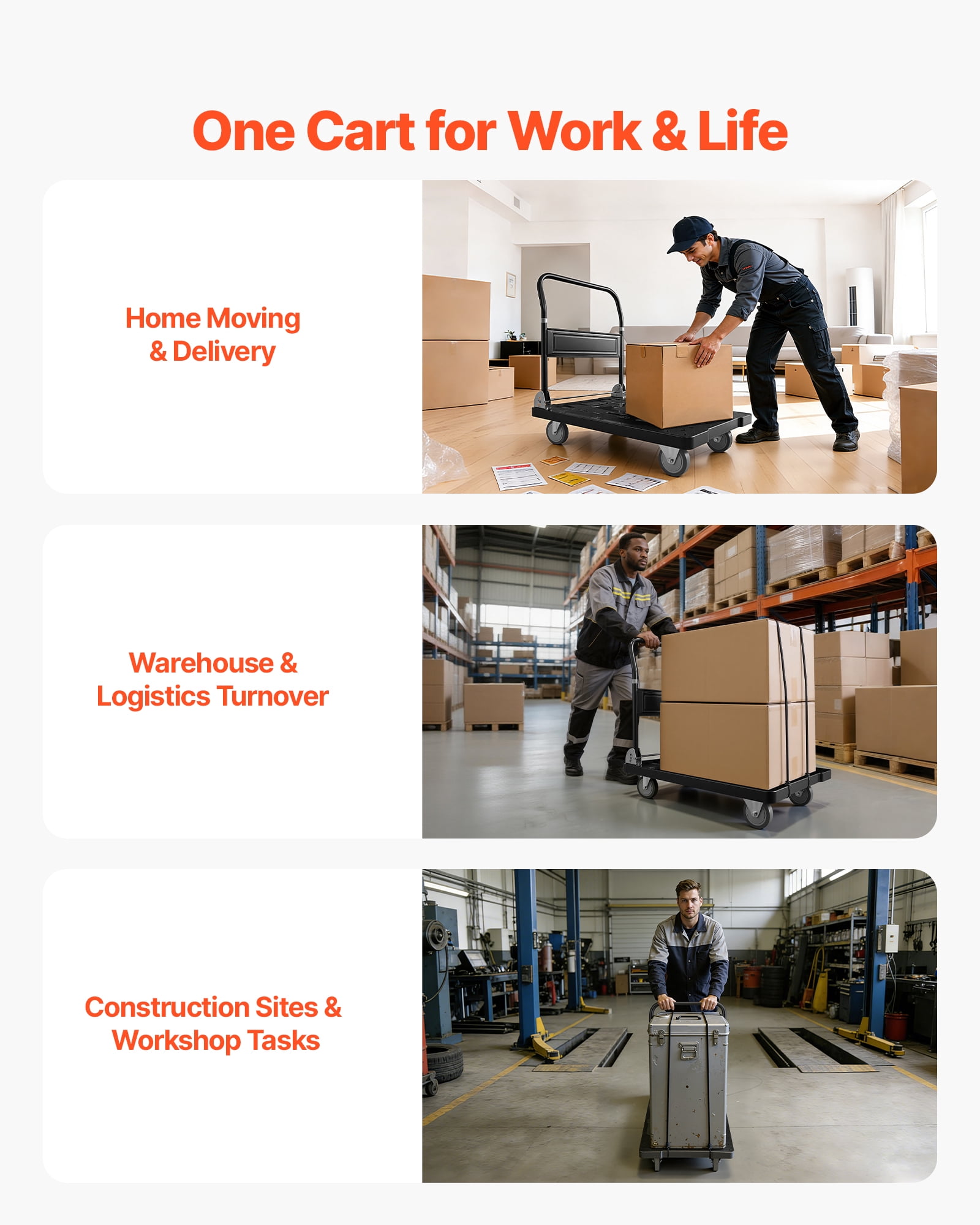VEVOR Foldable Push Cart Dolly, 1000 lbs Capacity, Folding Platform Truck with Swivel Wheels, Moving Platform Hand Truck Flatbed Cart, Space Saving Push Handle, for Easy Storage,35.2 x 23.4 x 33.5 in