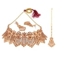 thumbnail image 5 of Efulgenz Indian Wedding Jewelry Set Crystal Brown Rhinestone Austrian Choker Bridal Necklace with Dangle Earrings and Maang Tikka Head Chain Bollywood Jewelry for Women, 5 of 5