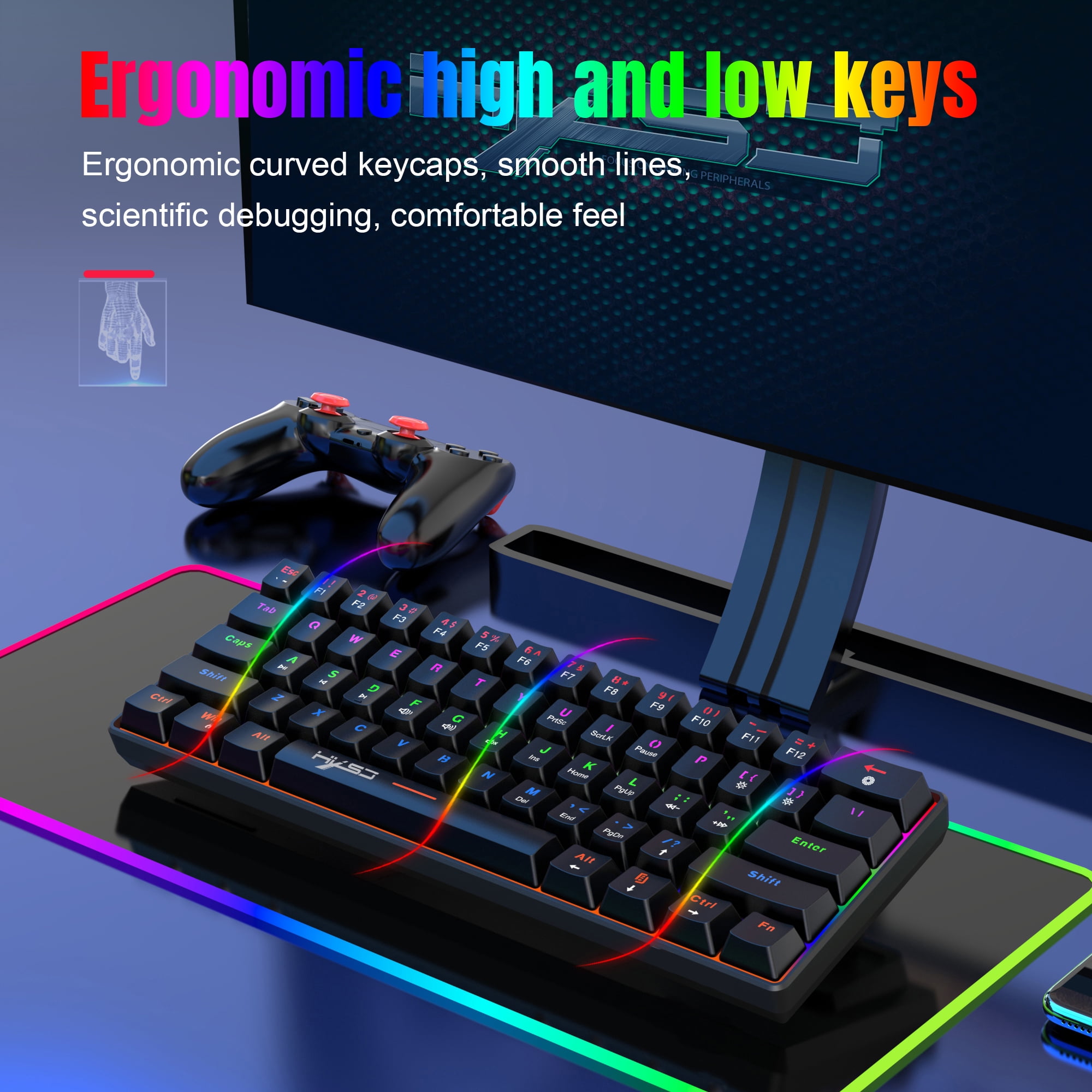 UHM 60% Wired Mechanical Gaming Keyboard,RGB Backlit Mini Keyboard with Blue Switch/Multimedia Keys,Waterproof Small Ultra-Compact 61 Keys Keyboard for PC/Mac Gamer,Typist,Travel,Black