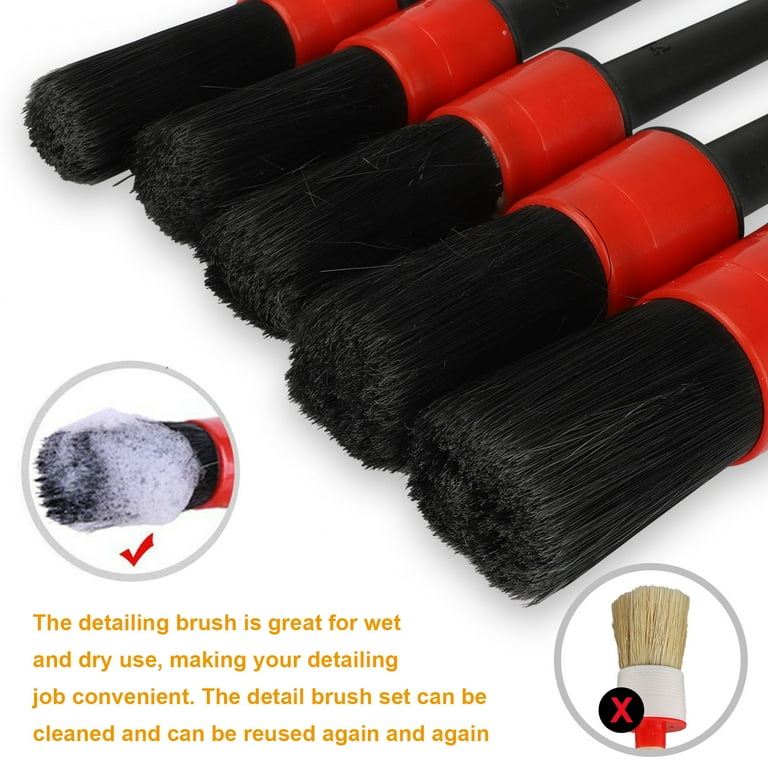 SPTA Car Detailing Brush Boar Hair Detailing Brush for Cleaning Air Vents  Engine Bays, Dashboard & Wheels - 5Pcs Set
