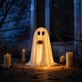 thumbnail image 5 of Cadancy Halloween Decorations Light Up Furry Ghost with Pumpkin Standing Spooky LED Figurine Indoor Outdoor Front Door Porch Yard Table Centerpiece Holiday Party Ornament Home Decor, 5 of 7