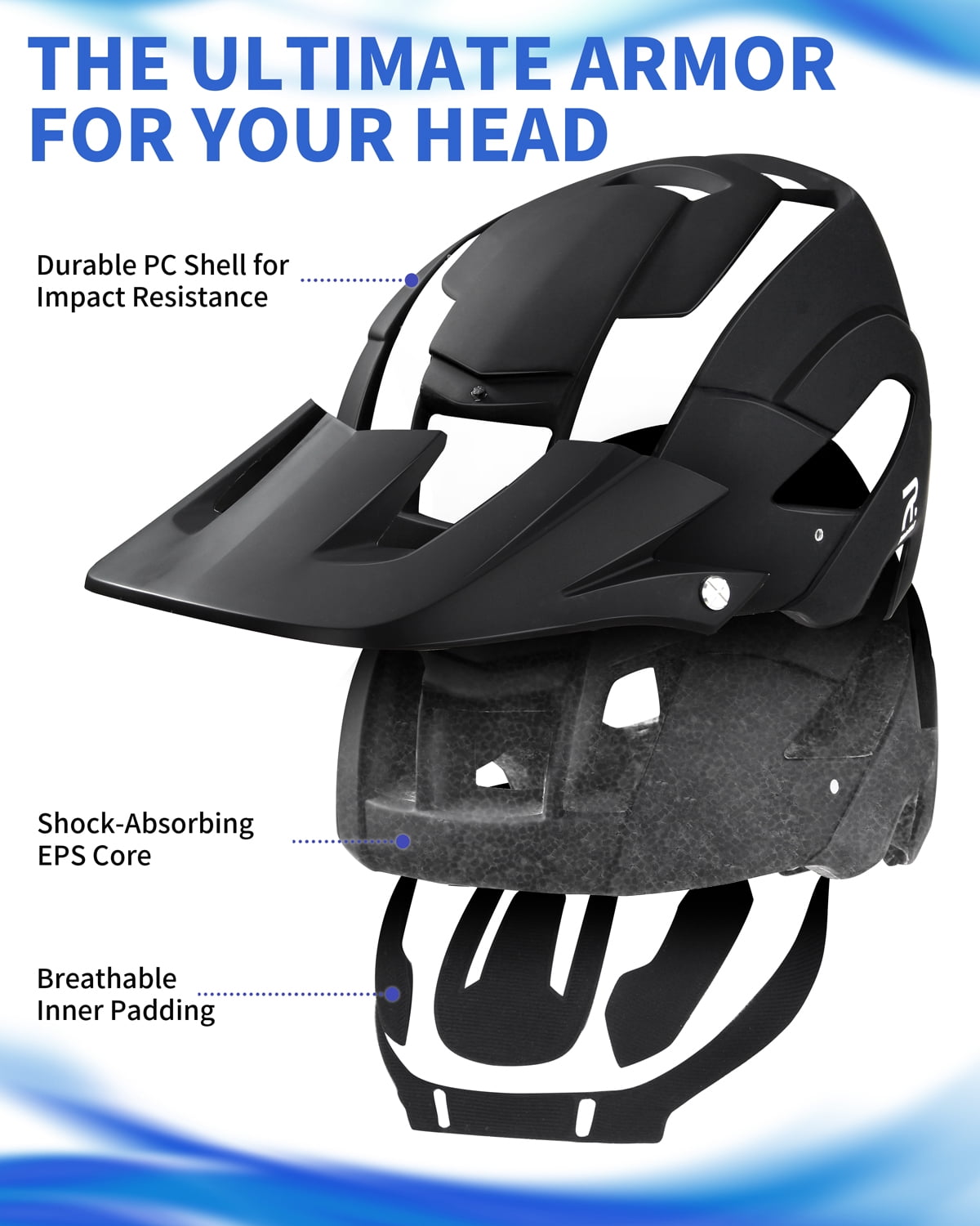 FROFILE MTB Helmet for Men Women - (Medium, Matt Black) Mountain Bike Helmet Adult Men Women Cycling Helmet Road Bike Helmet with Visor