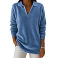 thumbnail image 3 of UTSJKR Womens Fleece Tops Collared V-Neck Long Sleeve Shirts Lightweight Soft Fuzzy Pullover Tops Casual Loose Tunic Top Blue S, 3 of 10