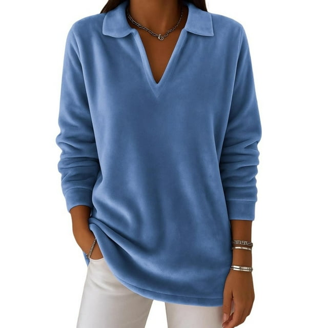 Womens Pullover,Casual Fashion Fall Winter Solid Color Long Sleeve Lapel Loose Comfortable,Womens Fall Wear