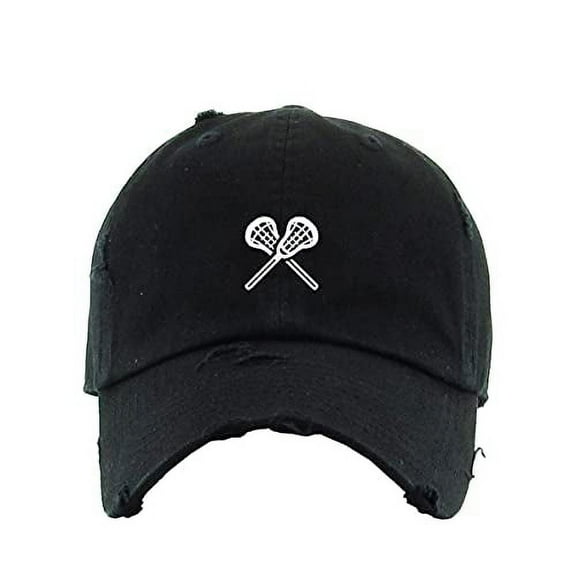 Lacrosse Vintage Baseball Cap Embroidered Cotton Adjustable Distressed Dad Hat Black
