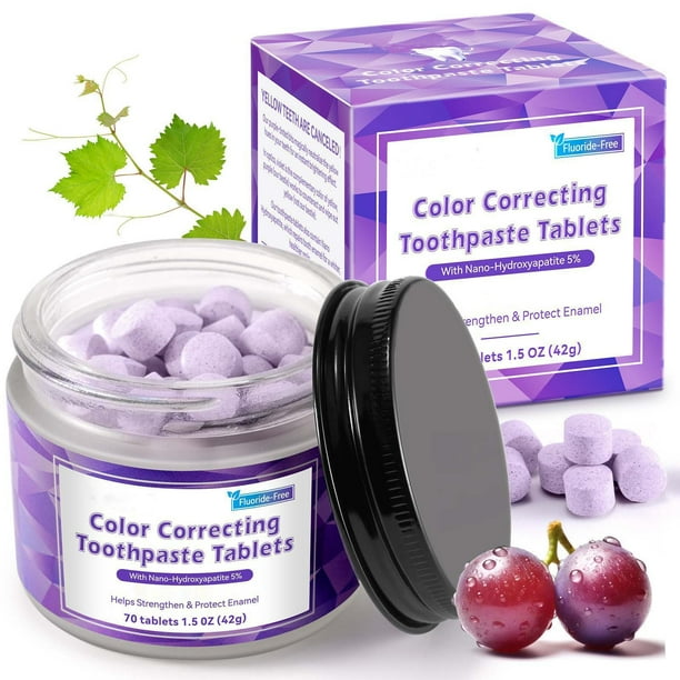 Salud y Belleza, Cuidado Personal, Pasta de Dientes, Pasta de Dientes Morada Tabletas Blanqueadoras Manchas de Dientes Manchas Amino Aliento Refrescante Pasta de Dientes Oral 70 Tabletas, una pasta de