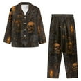 thumbnail image 5 of Garronmavis Black Skull Rose Halloween Pajamas Set Women Long Sleeve Pjs Sleepwear Button Down Top Halloween Pj Pants with Pocket Loungewear Night Suits, 5 of 7