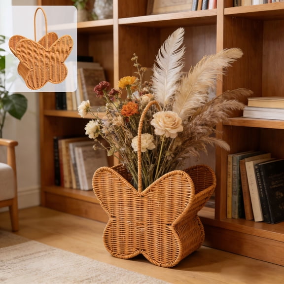 Naittoop Retro Butterfly Wicker Storage Basket, Natural Water Hyacinth, Handmade Organizer for Toys, Picnics, Home(5.51*7.48*13.78 cm)