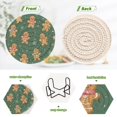 thumbnail image 6 of 6 Pcs Drink Coasters with Holder 3.94in Woven Coasters for Drinks Gingerbread Christmas Theme Pattern Coaster Set for Protection Table, 6 of 7