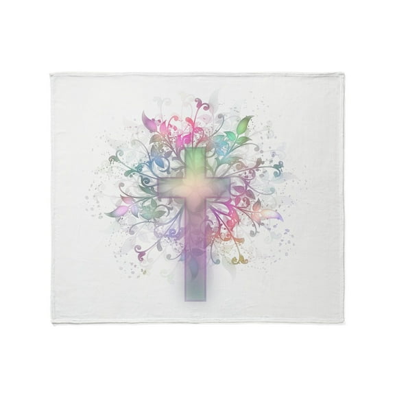CafePress - Rainbow Floral Cross Throw Blanket - Soft Fleece Throw Blanket, 50"x60" for All Ages