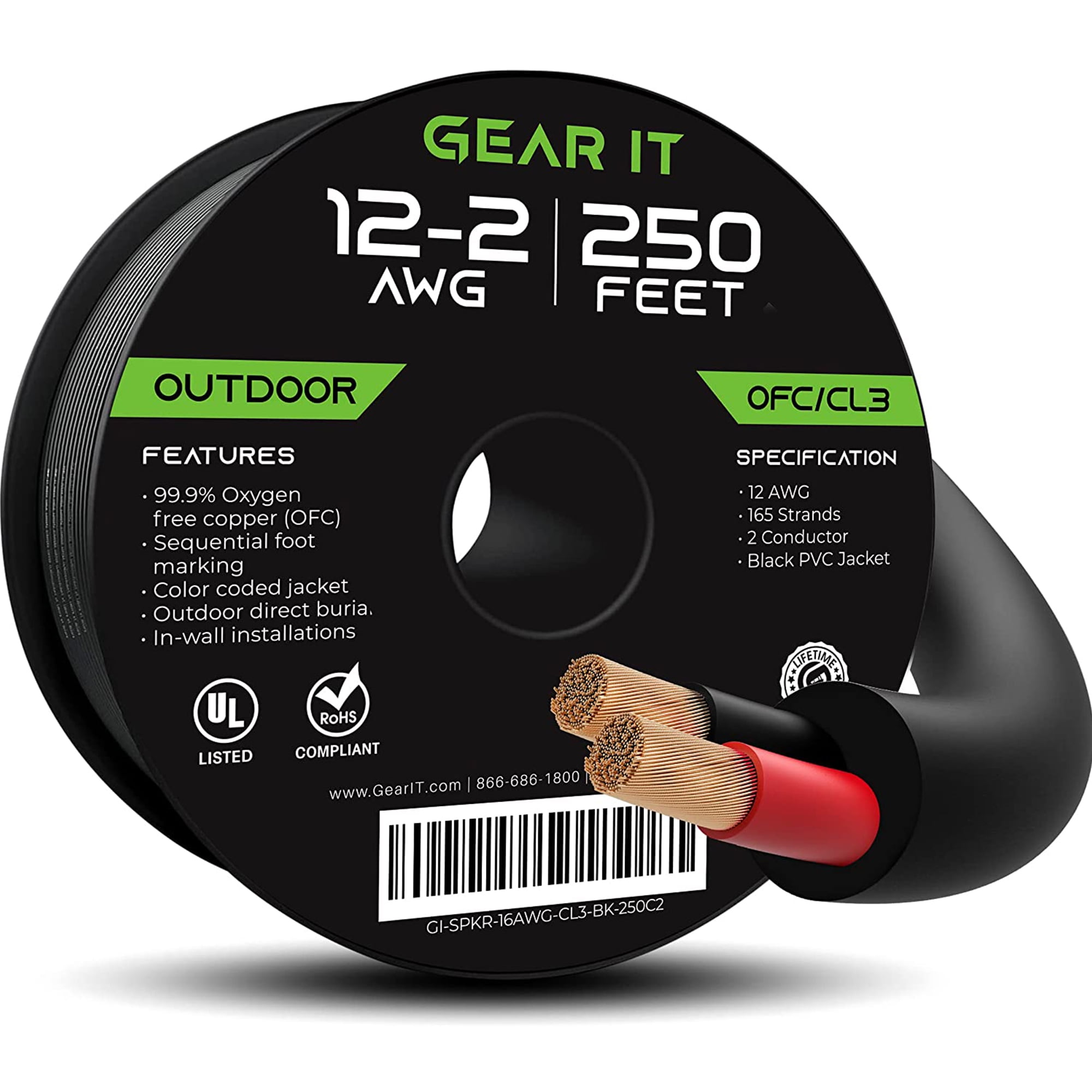 GearIT 14/2 Speaker Wire (250 Feet) 14AWG Gauge - Outdoor Direct Burial in  Ground/in Wall / CL3 CL2 Rated / 2 Conductors - OFC Oxygen-Free Copper