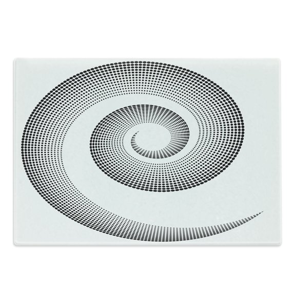 Spires Cutting Board, Spiral Dimensional Curve Turns Around an Axis Rotary Parallel to Ring Center Design Image, Decorative Tempered Glass Cutting and Serving Board, Large Size, Black, by Ambesonne