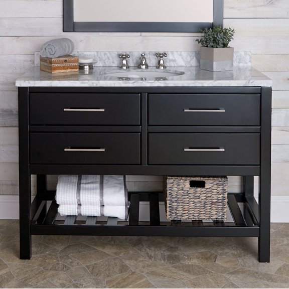 Everett 48 Inch Oak Console Vanity with Oval Undermount Sink - Black