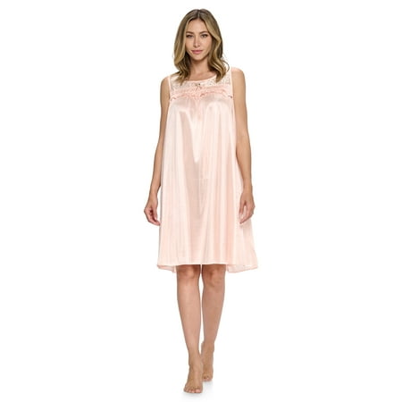 

Casual Nights Women s Tricot Sheer Lace Sleeveless Nightgown