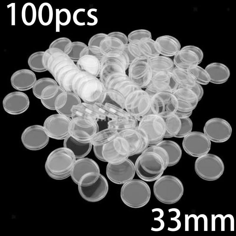45mm Plastic Coin Capsules Round Coins Holder 18mm-45mm Clear Storage Container Protective Case 100 Pieces 