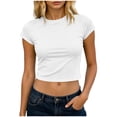 thumbnail image 3 of VBVC Women's Crew Neck Short Sleeve Crop Top,Ladies Slim Fit Basic T-Shirt,Stretchy Casual Y2K Baby Tee For Women,White,S-2XL, 3 of 6