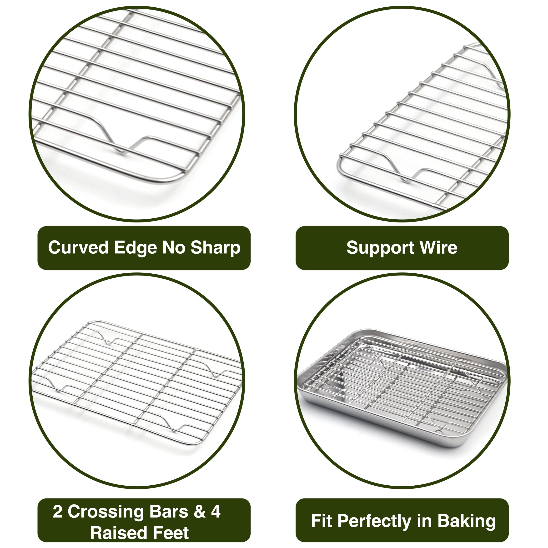Aspire Baking Sheets and Racks Set, Stainless Steel Oven and Dishwasher Safe Wire Rack, Easy Clean-S 3 Pcs