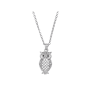 Women's Finecraft Owl Pendant Necklace with Diamonds in Brass, 18"