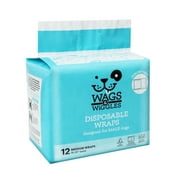 Wags & Wiggles Male Wraps For Medium Dogs, Disposable Male Dog Diapers, For Dogs with 15" to 23" Waist, 12 Pack