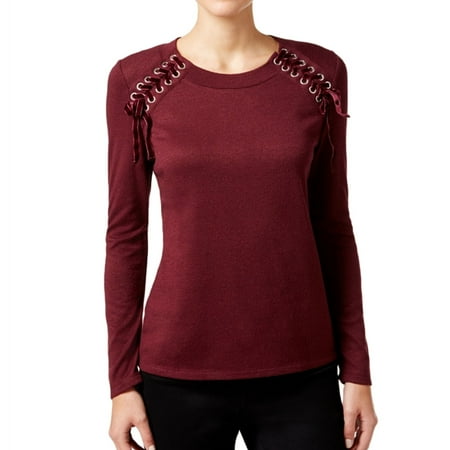I.N.C Womens Lace-Up Pullover Sweater, Red, Petite, PL
