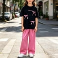 thumbnail image 5 of oelaio Girl's Cute 2 Piece Outfits Graphic Crop T Shirt and Wide Leg Pants Y2K Clothing Set Summer Casual Streetwear B-Black 12 Years, 5 of 6