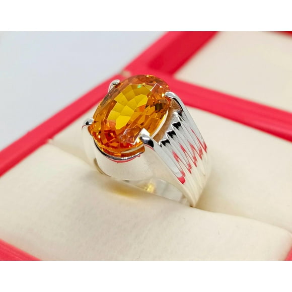 Natural Citrine And Cubic Zirconia Gemstone Ring - 925 Solid Sterling Silver - Handmade Silver Ring Engagement Ring Anniversary Gift For Her