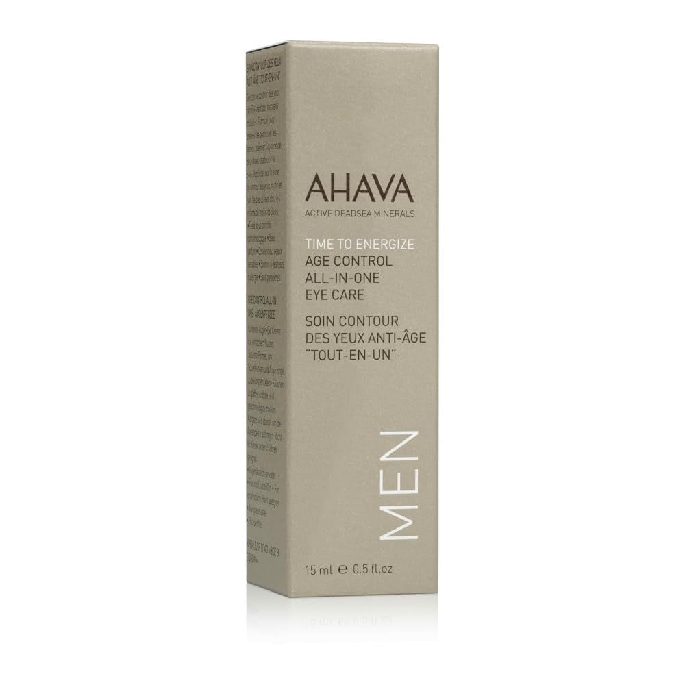 AHAVA Time To Energize Men's Age Control All-in-One Eye Care - Refresh & Hydrate Gel to Smooth Undereye Area, Reduce Dark Circles, with Osmoter, Aloe Vera, Caffeine, Peptides & G-Force, 0.5 Fl.Oz