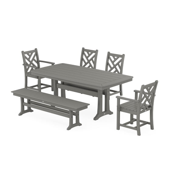POLYWOOD Chippendale 6-Piece Dining Set with Trestle Legs in Slate Grey