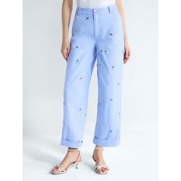 Free Assembly Women's and Women’s Plus Embellished Cotton Carpenter Pants, 30" Inseam, Sizes 0-28W