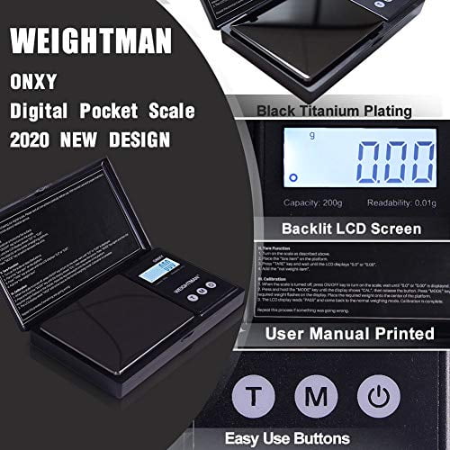 WEIGHTMAN Gram Scale?Scales Digital Weight Grams 200g x 0.01g Black Titanium Plating, Small Pocket Jewelry Reloading Scale with Tare Function, Battery ...