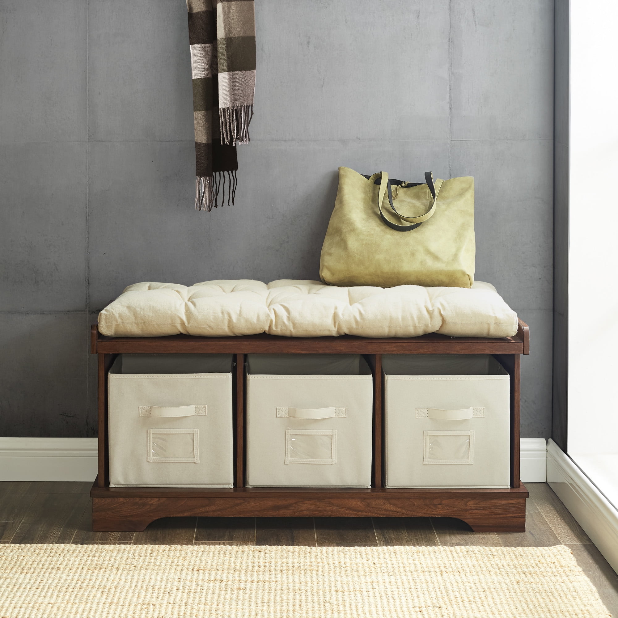 Woven Paths Storage & Tufted Bench, Dark Walnut
