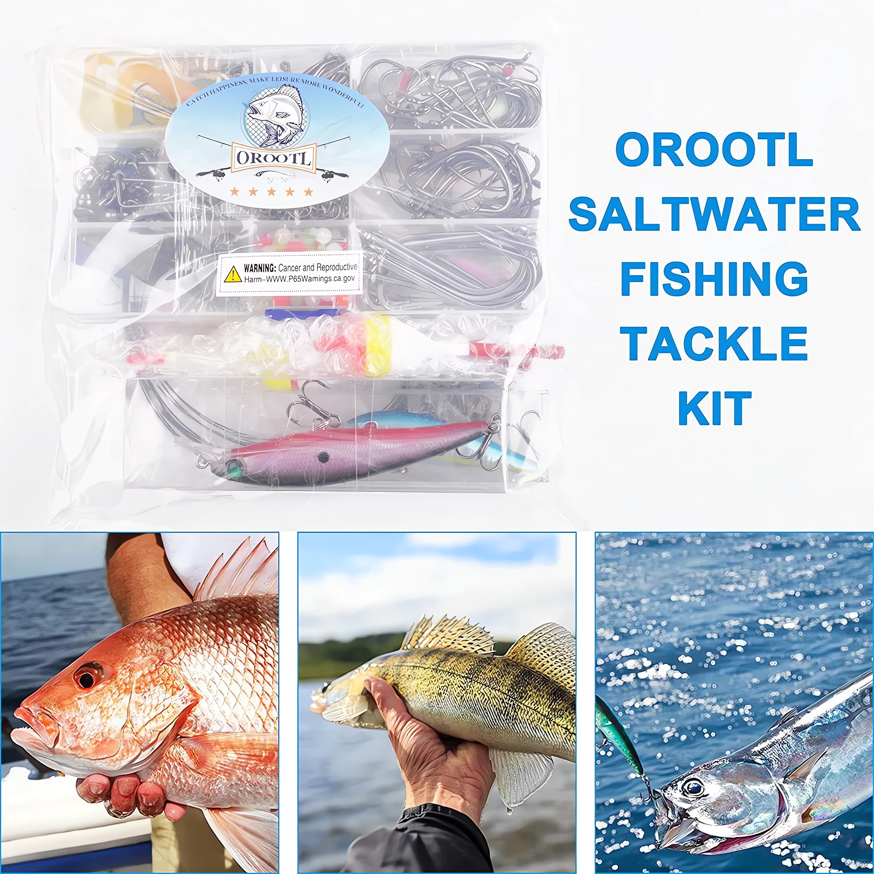 OROOTL Saltwater Fishing Tackle Box, 175pcs Ocean Surf Fishing Gear Kit  Include Fishing Rigs Saltwater Lures Hooks Weights Jig Spoons Swivel Snaps  Wire Leaders Surf Fishing Accessories for Men Gift: Buy Online