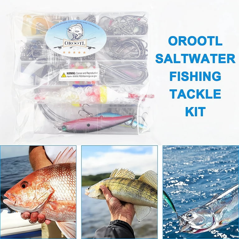 OROOTL Saltwater Fishing Tackle Kit,212pcs Ocean Fishing Tackle Box Include  Fishing Rigs Hooks Minnow Lures Jig Spoons Swivels Snaps Weights Wire  Leaders Floats Beads Surf Fishing Gear Accessories 