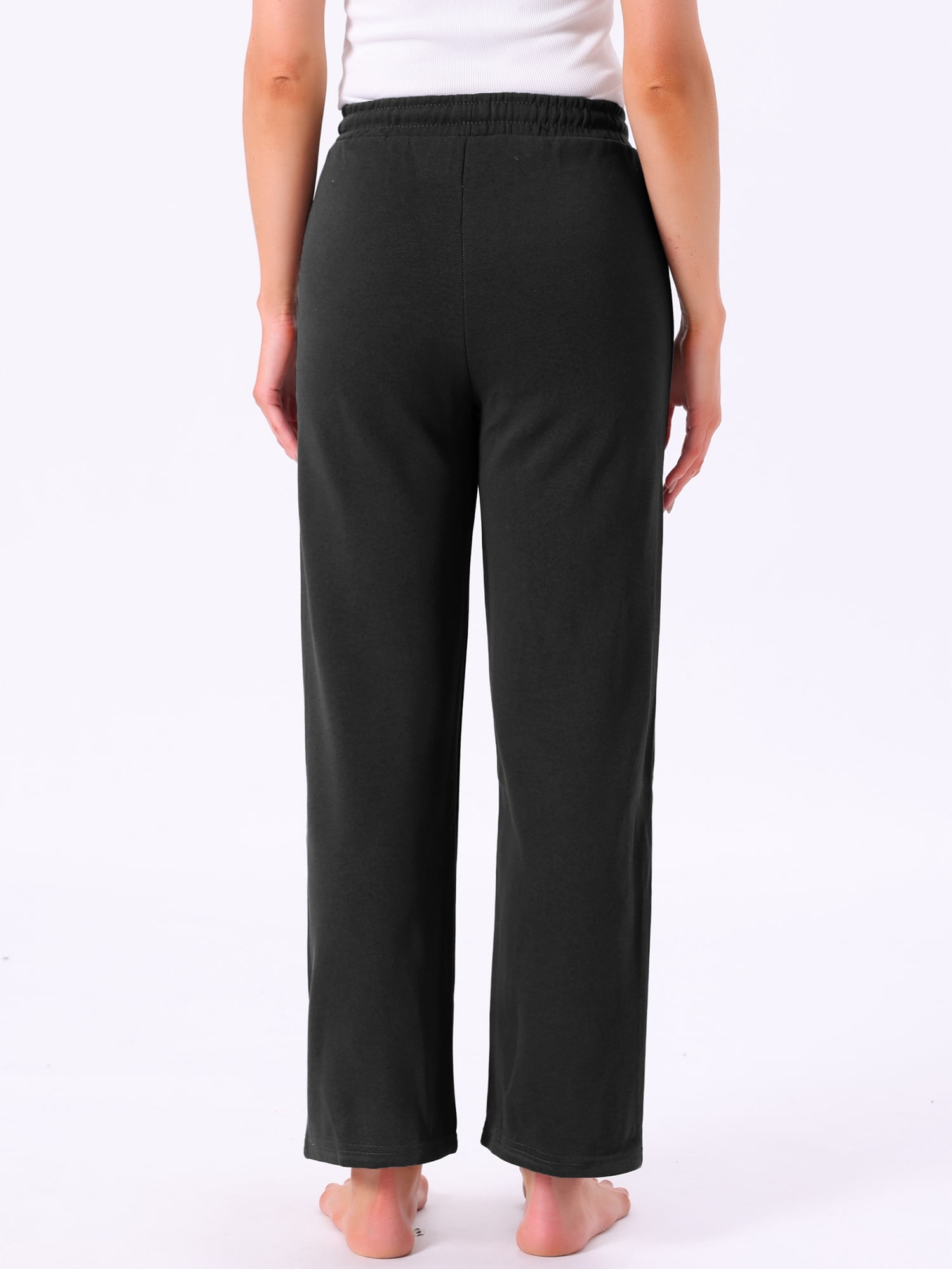 DARING DIVA Women's Cotton Straight Elastic Waist Drawstring Lounge Pants S Black