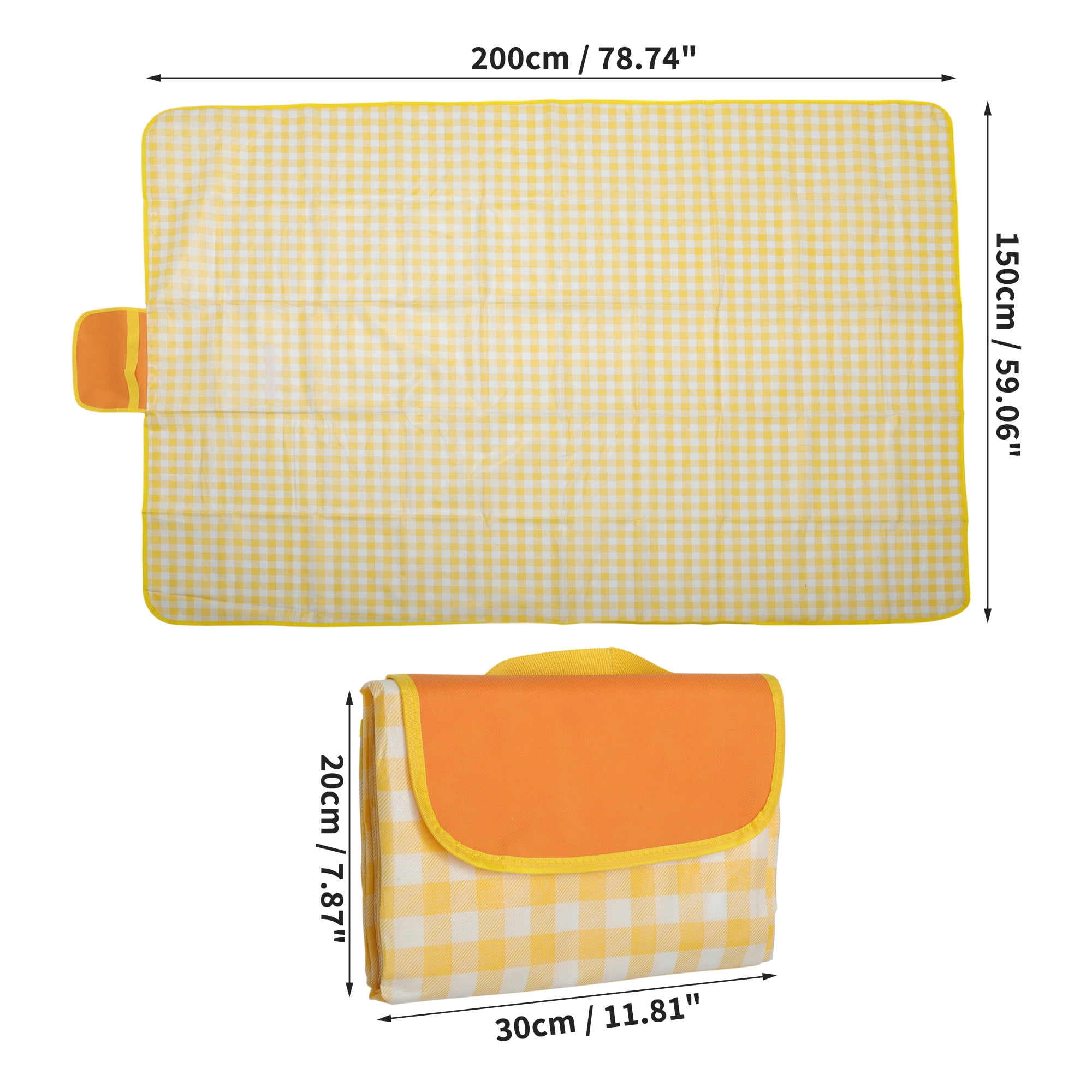 Unique Bargains Picnic Blanket Beach Mat Lightweight with Handle Yellow White 150x100cm
