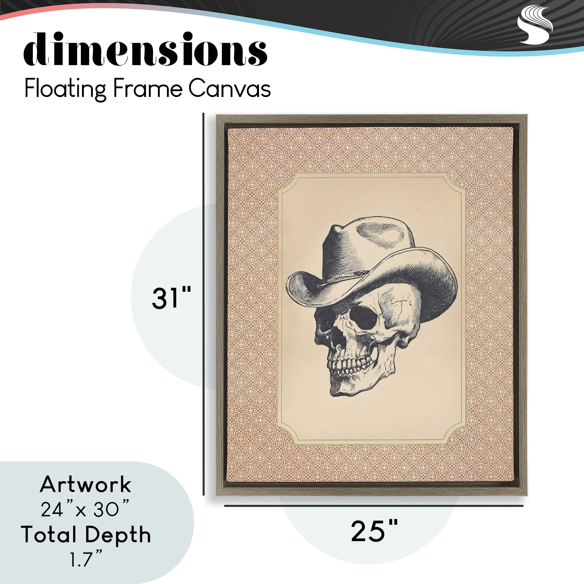Vintage Cowboy Skull Brown Framed Floater Canvas Wall Art, design by Arlington Prints