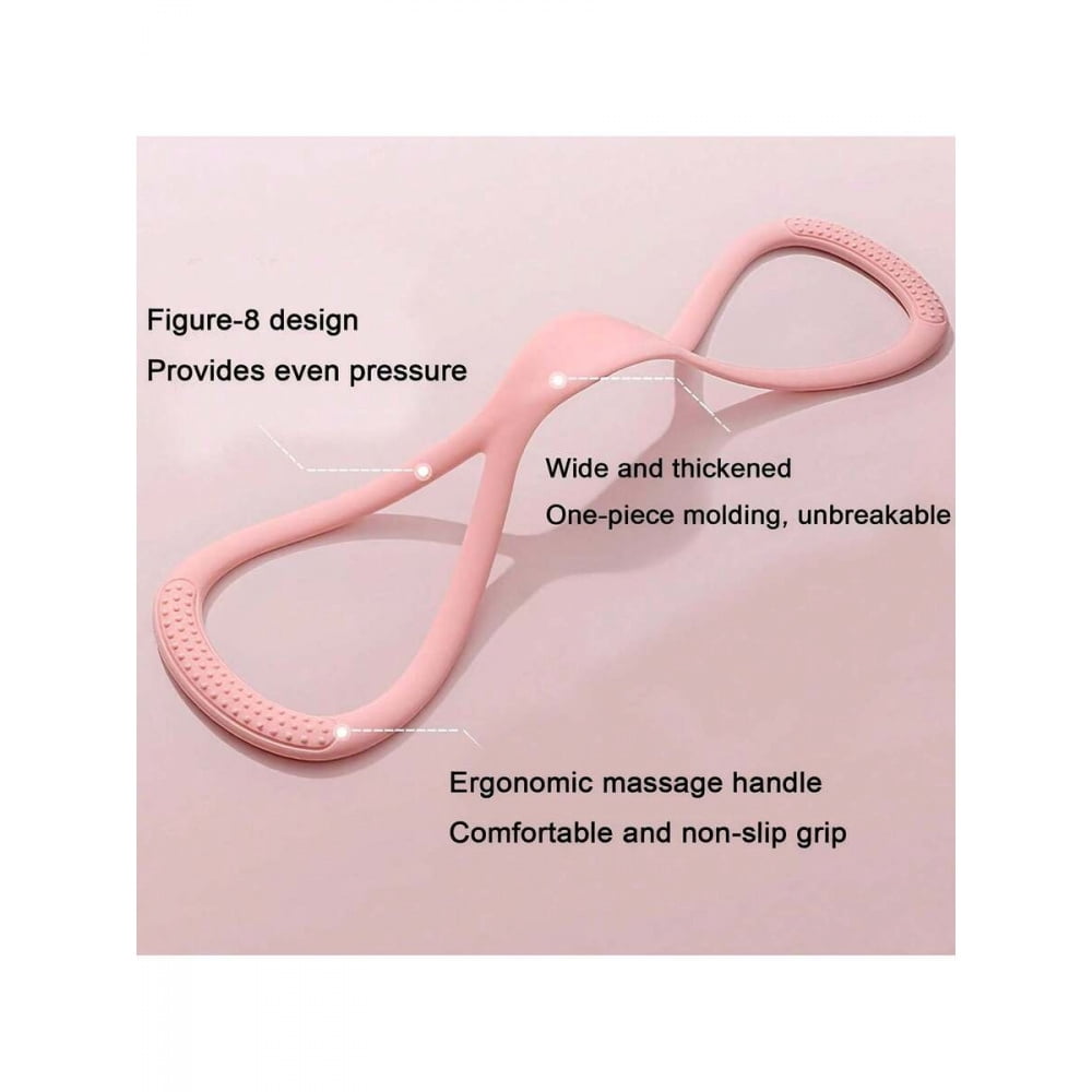 Pink Figure 8 Resistance Band With Textured Handles For Yoga And Strength Training