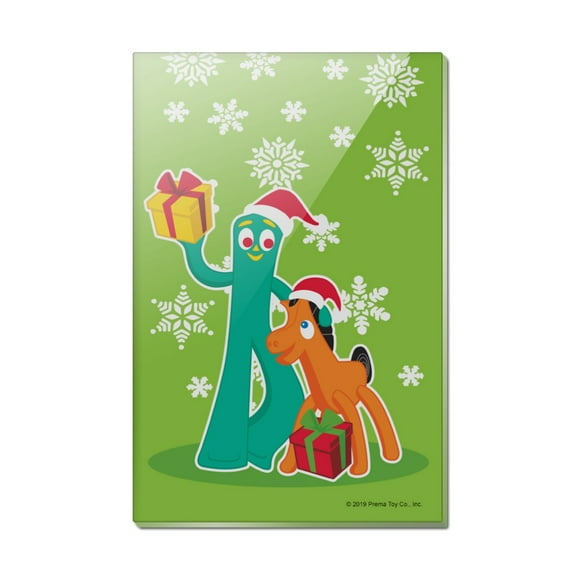 Gumby and Pokey Exchanging Gifts For Christmas Rectangle Acrylic Fridge Refrigerator Magnet