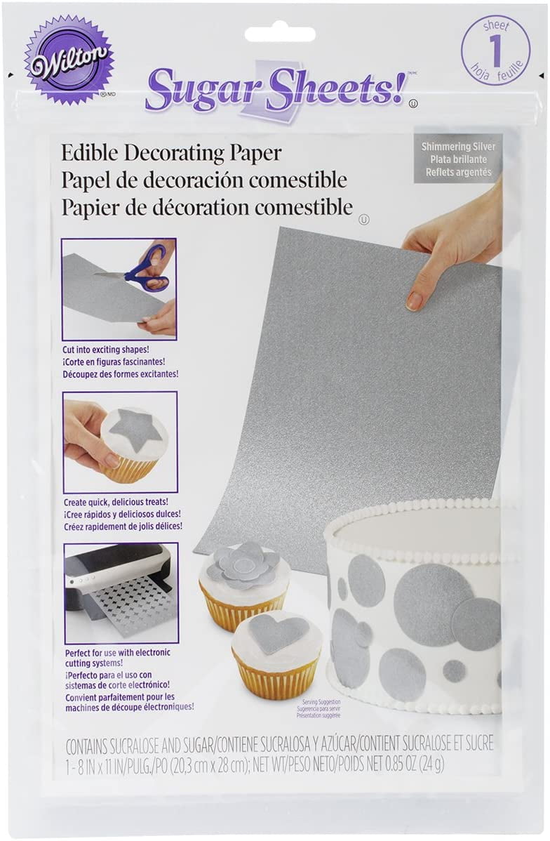 Wilton Silver Sugar Sheets Edible Decorating Paper, 0.85 oz. Cake