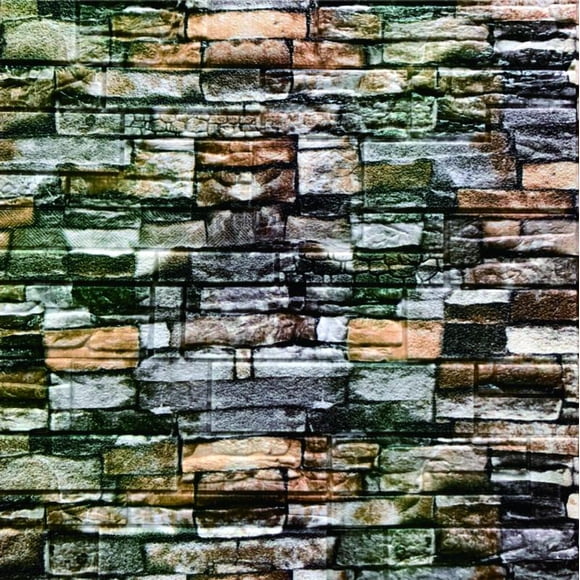 Dundee Deco's Multicolored Faux Bricks, Stones 3D Wall Panel, Peel and Stick Wall Sticker, Self Adhesive Foam Wallpaper Wall Paneling Decor, 2.3ft X 2.3ft, 5.29 sq ft each