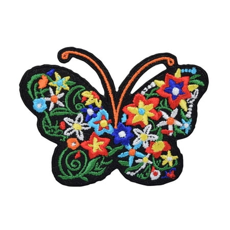 Butterfly - Silhouette with Flowers - Floral - Iron on Applique/Embroidered Patch