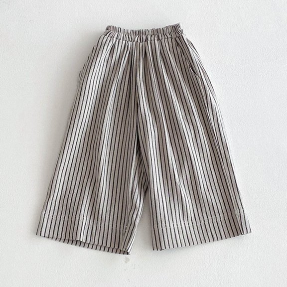 YWIYIUD Cotton Linen Cropped Pants for Baby Boys Girls Soft Breathable Full Elastic High Waist Loose Wide Leg Capri Trousers Stylish Daily Outdoor Bottom Pants Breathable Trousers 3-4 Years