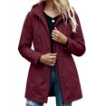 thumbnail image 2 of Waterproof Jackets for Women, Long Sleeve Hooded Windbreaker Outerwear with Drawstring Waist & Pockets, Outdoor Travel Wear | VerBelle,Wine 3XL, 2 of 8