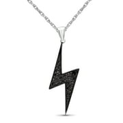 JEWELEXCESS Sterling Silver (.925) Flash Necklace with 1/7 Carat Black Diamonds | Jewelry Pendant Necklaces for Women Black Diamonds & 18 inch Rope Chain with Spring Clasp