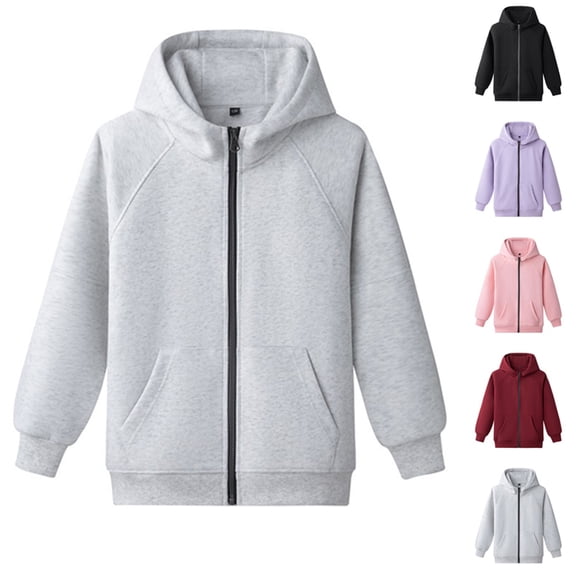 Loopsun Kids Sweatshirt Jackets, Kids Boys Girls Casual Solid Hooded Zip Up Long Sleeve Outerwear Sweatshirt Jacket with Pockets Gray, 11-12 Years