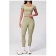 thumbnail image 2 of PISONIC Two Piece Workout Sets for Women Color Block Short Sleeve Tee and High Waist Leggings Gym Yoga Active Wear Outfits, 2 of 7
